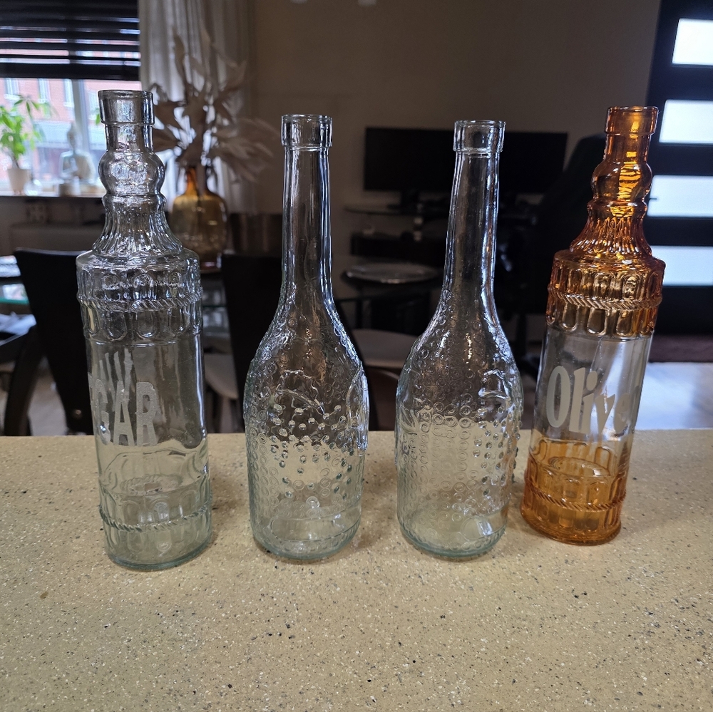 Set of 4 Decorative Glass Bottles